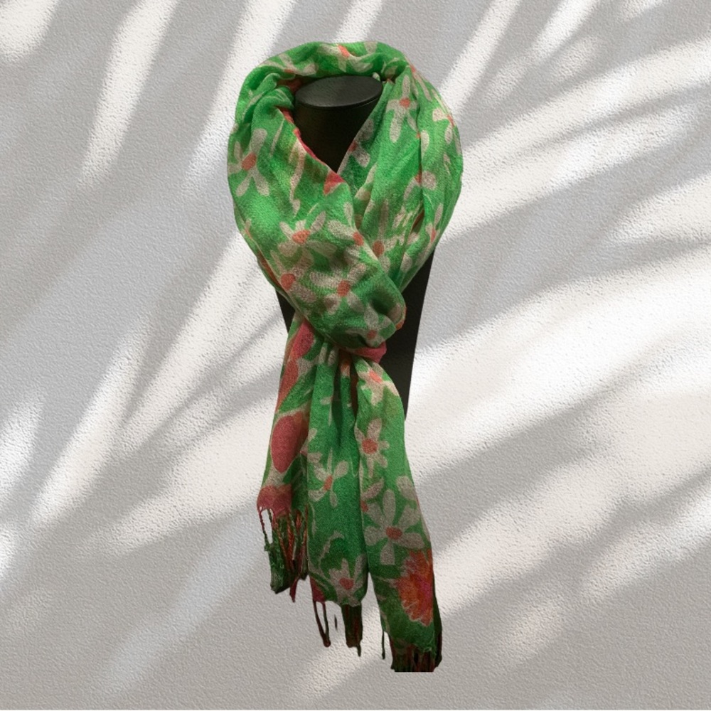 Tropical Lilly Pulitzer green, pink, and white lightweight scarf
